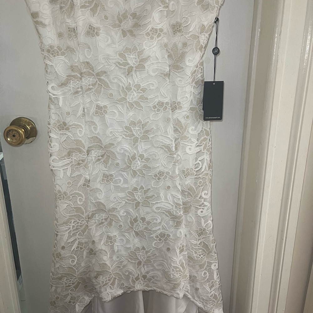 Elegant White and Gold Lace Dress
